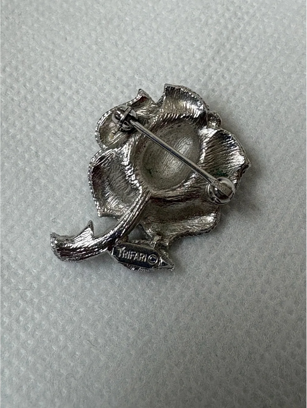Vintage Silver Tone Rose Brooch Pin by Trifari, Approximately 1.5 Inches